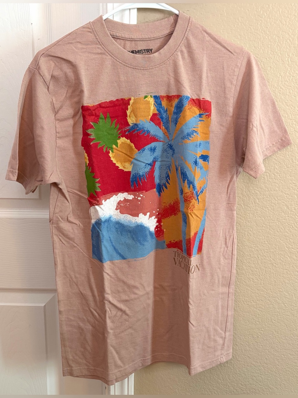 Chemistry Pink Short-Sleeve T-Shirt with Tropical Multicolor Graphic